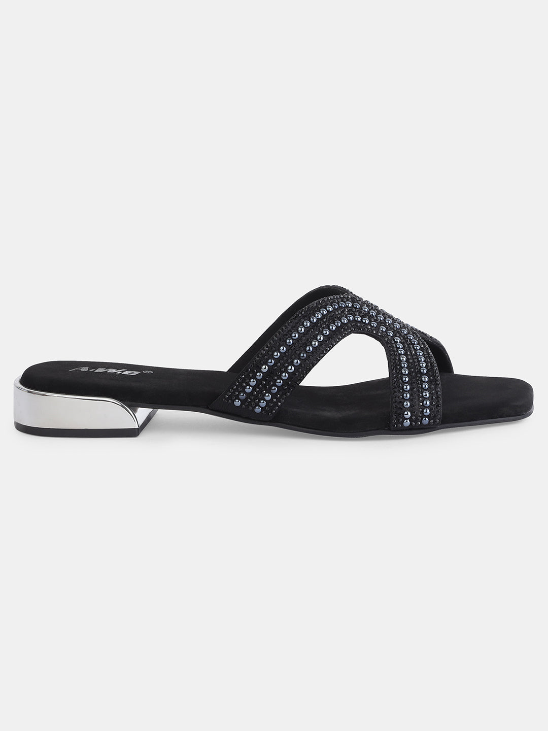 Aiwie Women's Embellished Slip-On Sandals with Square Toe and Beaded Strap Ð Elegant Flats for Ethnic, Festive & Casual Wear