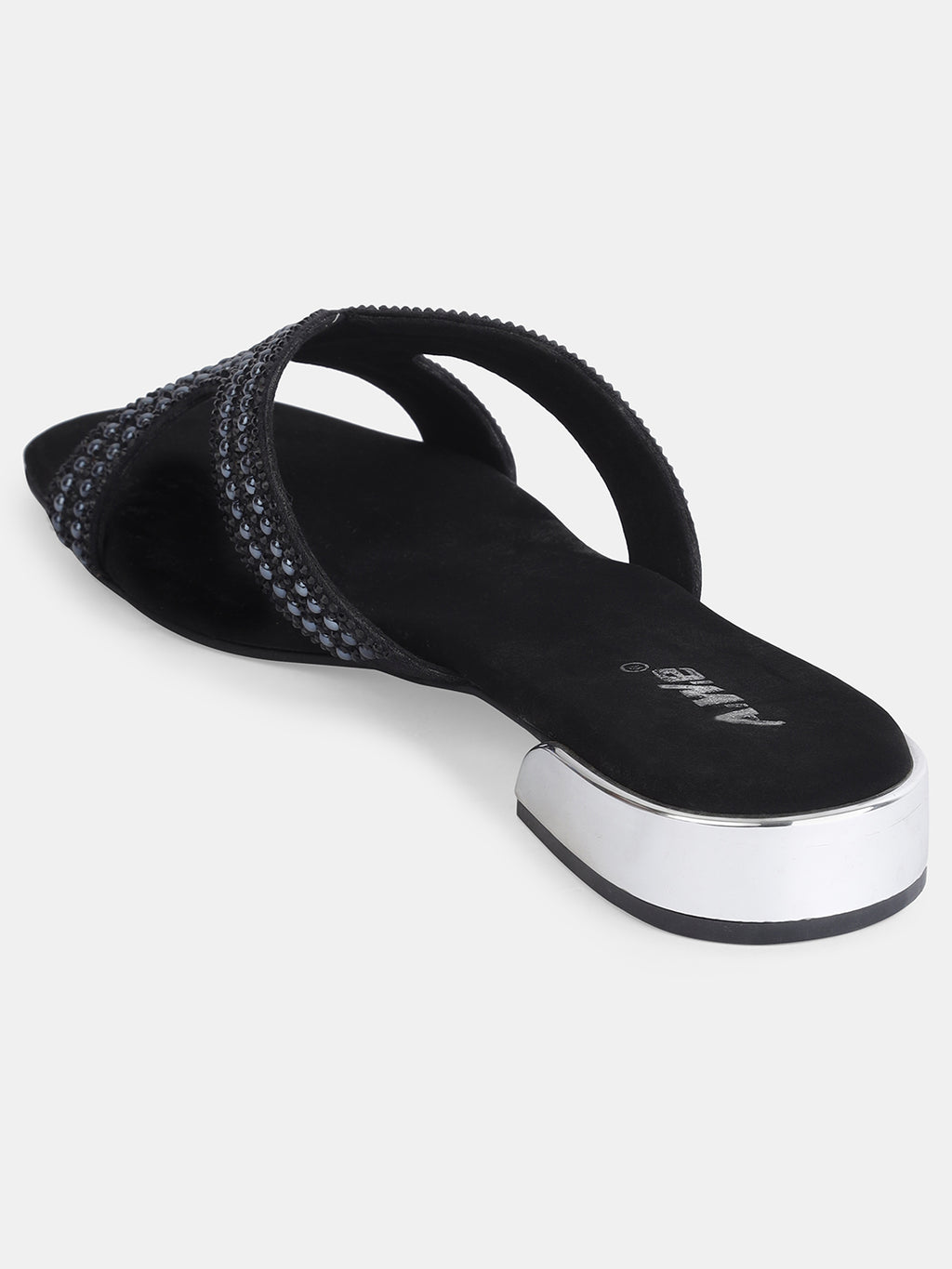 Aiwie Women's Embellished Slip-On Sandals with Square Toe and Beaded Strap Ð Elegant Flats for Ethnic, Festive & Casual Wear
