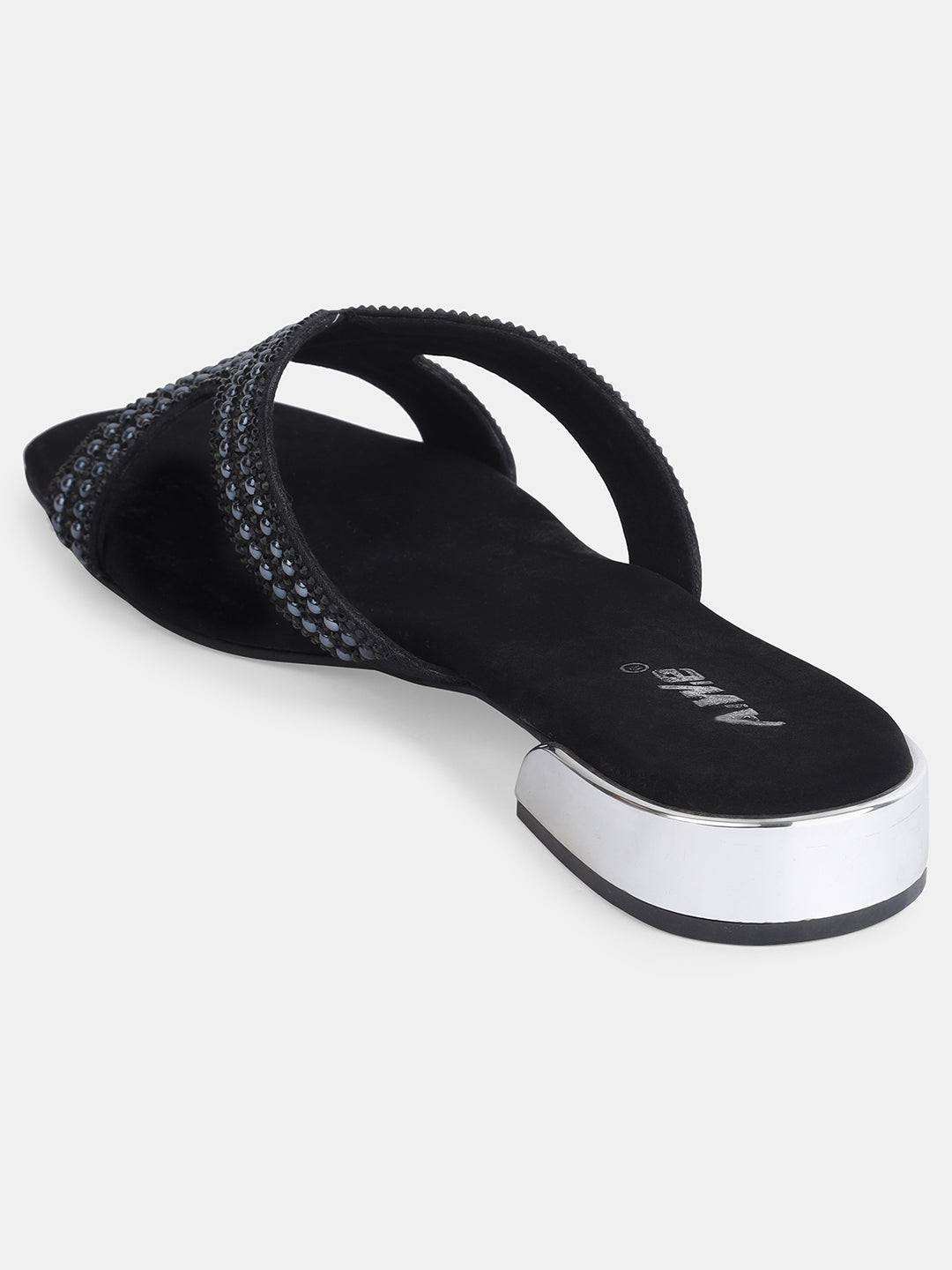 Aiwie Women's Embellished Slip-On Sandals with Square Toe and Beaded Strap Ð Elegant Flats for Ethnic, Festive & Casual Wear