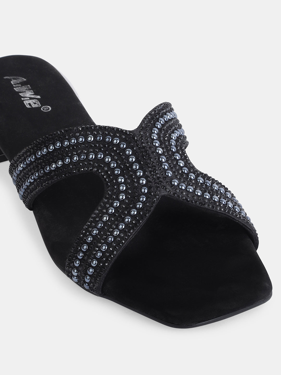 Aiwie Women's Embellished Slip-On Sandals with Square Toe and Beaded Strap Ð Elegant Flats for Ethnic, Festive & Casual Wear