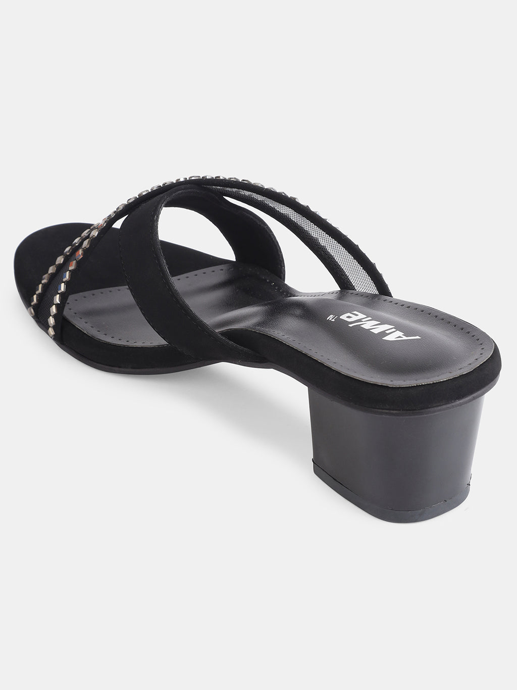 Aiwie Womens Stylish Slip-On Heeled Sandals with Cross Straps and Stud Detailing Ð Trendy Block Heel Footwear for Party & Casual Wear Heel Size : 1.5 Inches