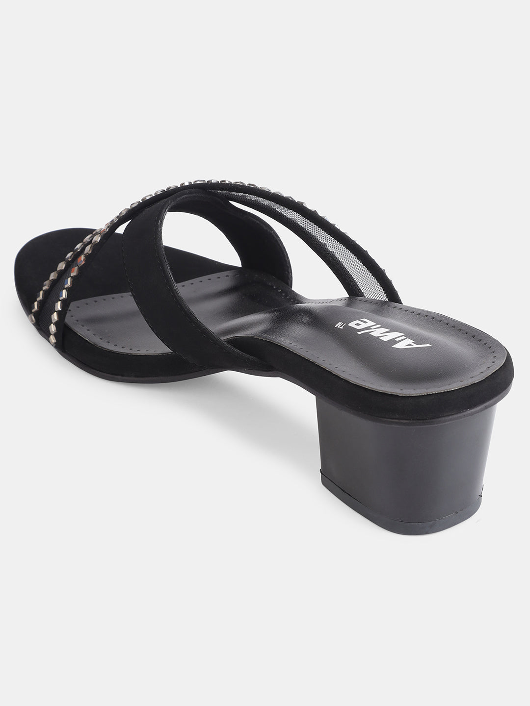Aiwie Womens Stylish Slip-On Heeled Sandals with Cross Straps and Stud Detailing Ð Trendy Block Heel Footwear for Party & Casual Wear Heel Size : 1.5 Inches