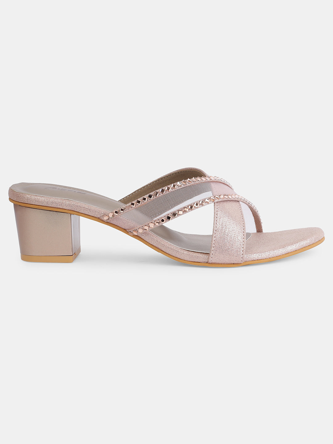 Aiwie Womens Stylish Slip-On Heeled Sandals with Cross Straps and Stud Detailing Ð Trendy Block Heel Footwear for Party & Casual Wear Heel Size : 1.5 Inches