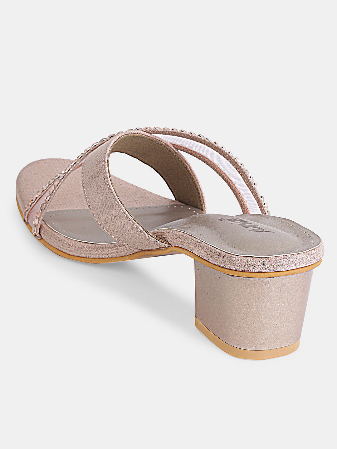 Aiwie Womens Stylish Slip-On Heeled Sandals with Cross Straps and Stud Detailing Ð Trendy Block Heel Footwear for Party & Casual Wear Heel Size : 1.5 Inches
