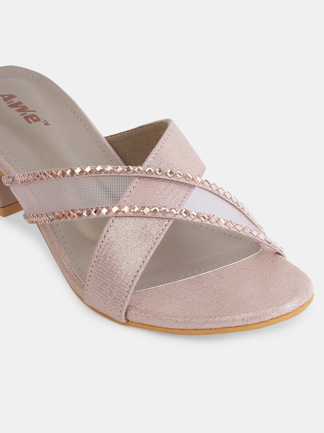 Aiwie Womens Stylish Slip-On Heeled Sandals with Cross Straps and Stud Detailing Ð Trendy Block Heel Footwear for Party & Casual Wear Heel Size : 1.5 Inches