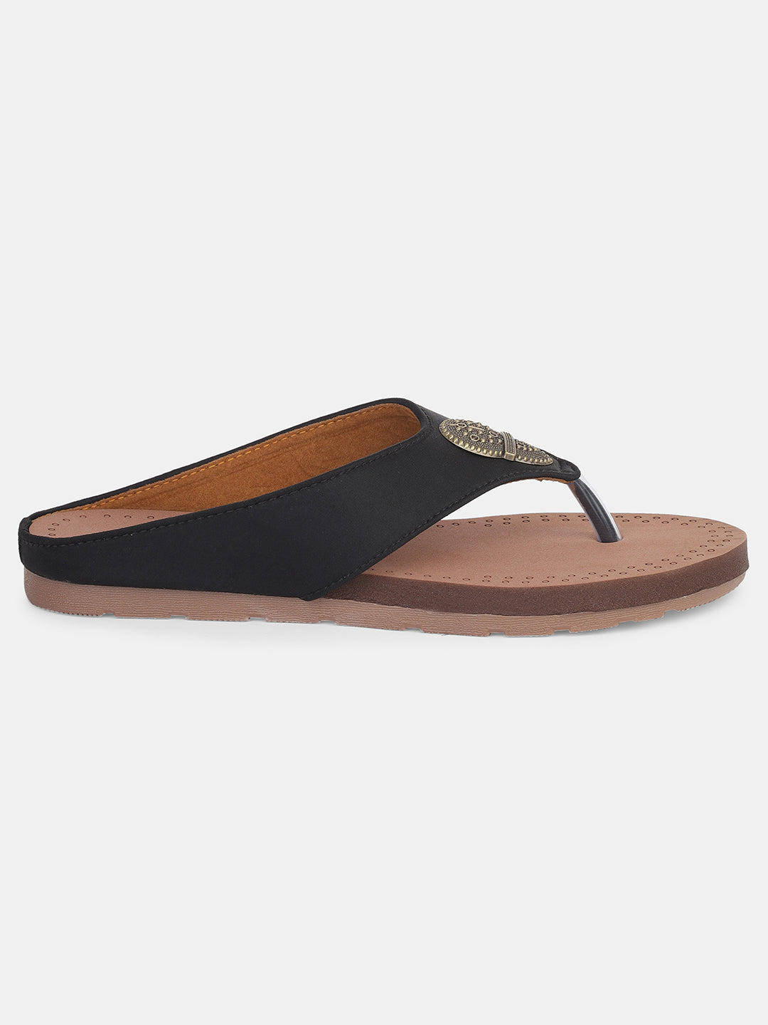 Womens Ethnic V-Strap Flat Sandals | Traditional Slip-On Footwear with Embellished Detail