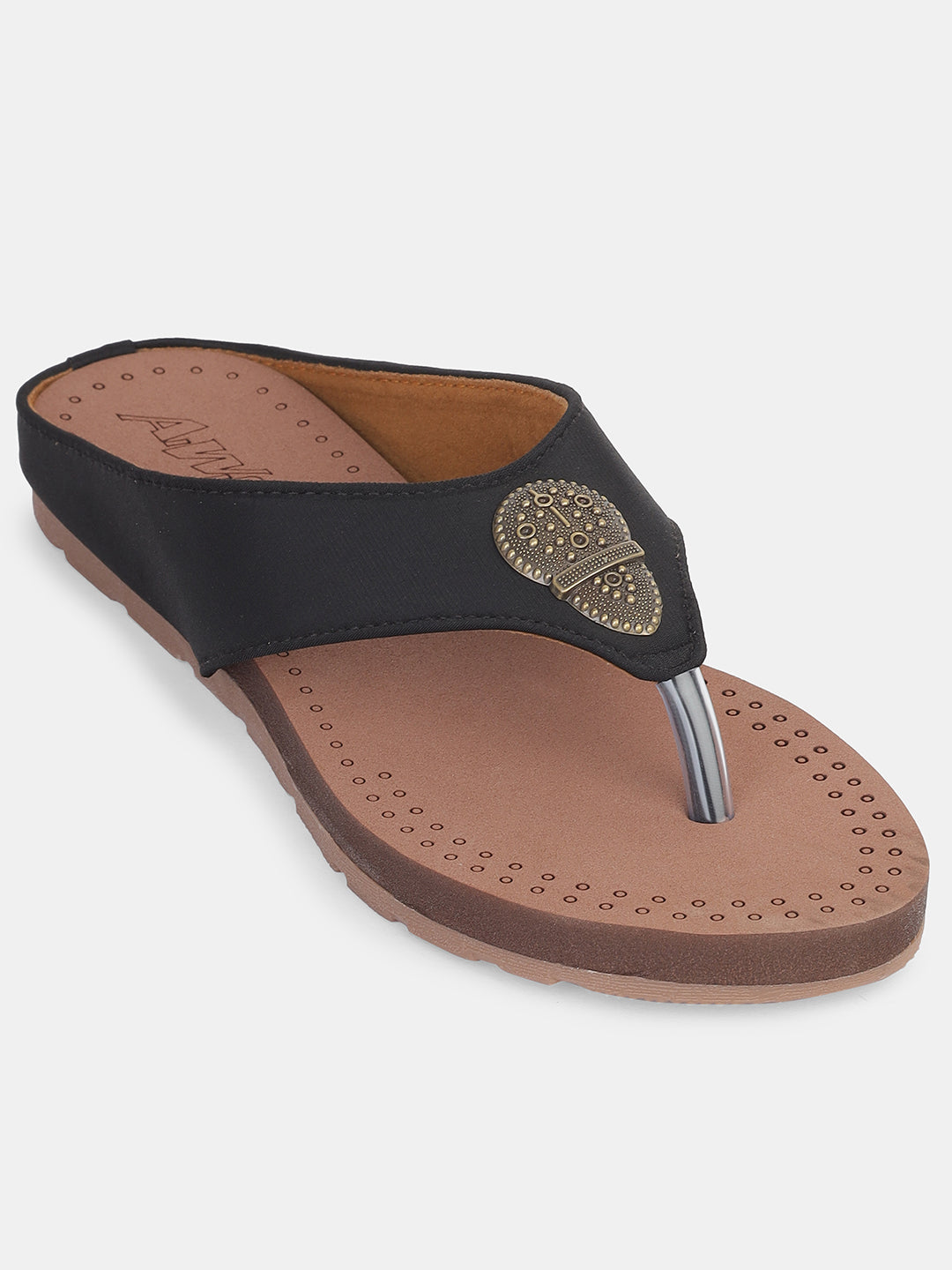Womens Ethnic V-Strap Flat Sandals | Traditional Slip-On Footwear with Embellished Detail