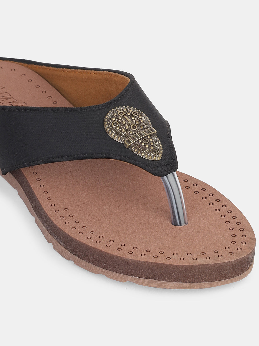 Womens Ethnic V-Strap Flat Sandals | Traditional Slip-On Footwear with Embellished Detail