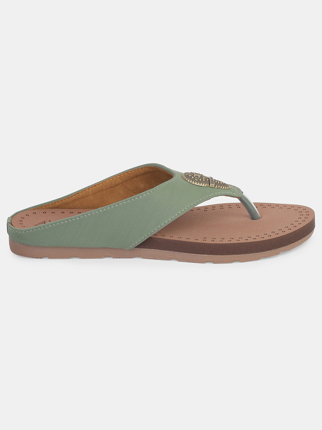 Womens Ethnic V-Strap Flat Sandals | Traditional Slip-On Footwear with Embellished Detail