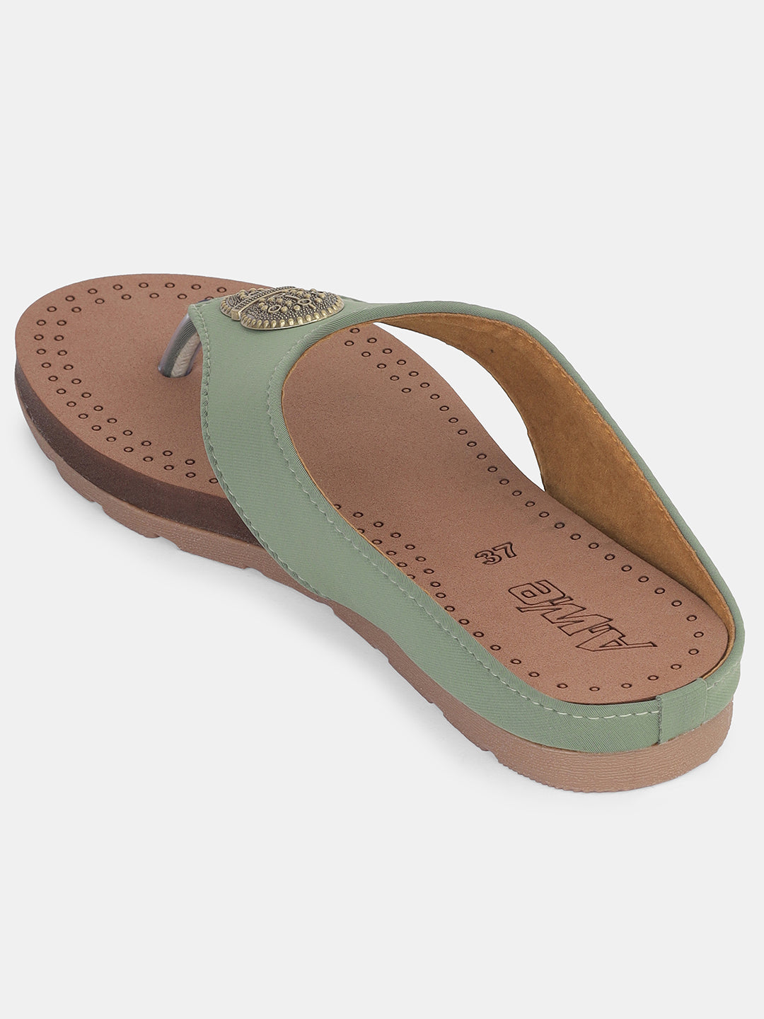 Womens Ethnic V-Strap Flat Sandals | Traditional Slip-On Footwear with Embellished Detail