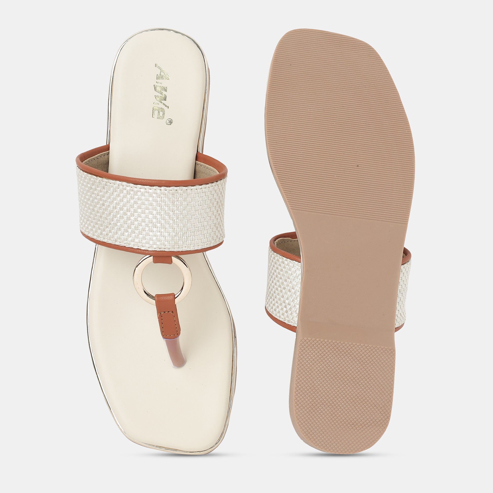 Aiwie-Womens-Stylish-Toe-Loop-Flats-with-Ring-Detail-and-Comfortable-Slip-On-Design B220364
