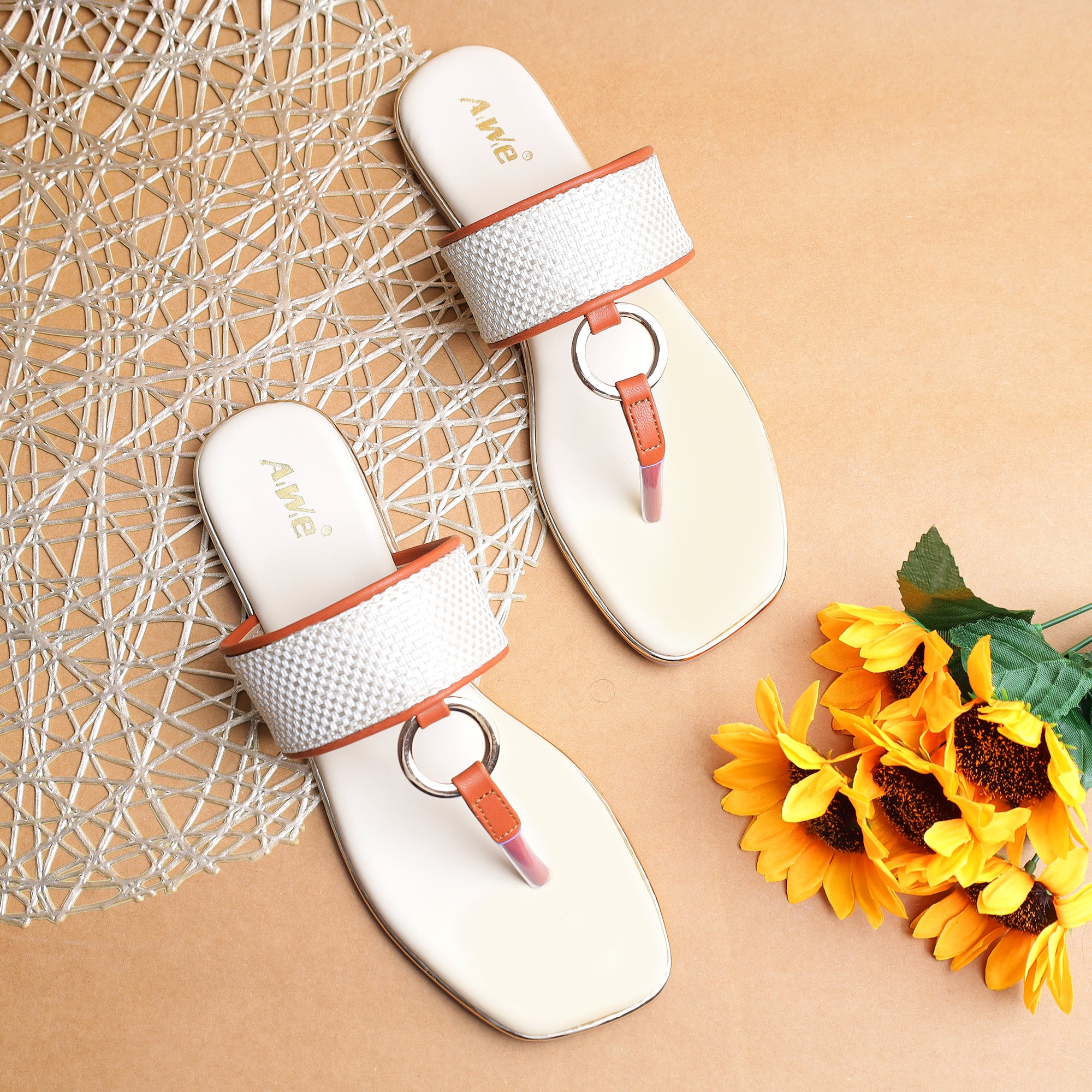 Aiwie-Womens-Stylish-Toe-Loop-Flats-with-Ring-Detail-and-Comfortable-Slip-On-Design B220364
