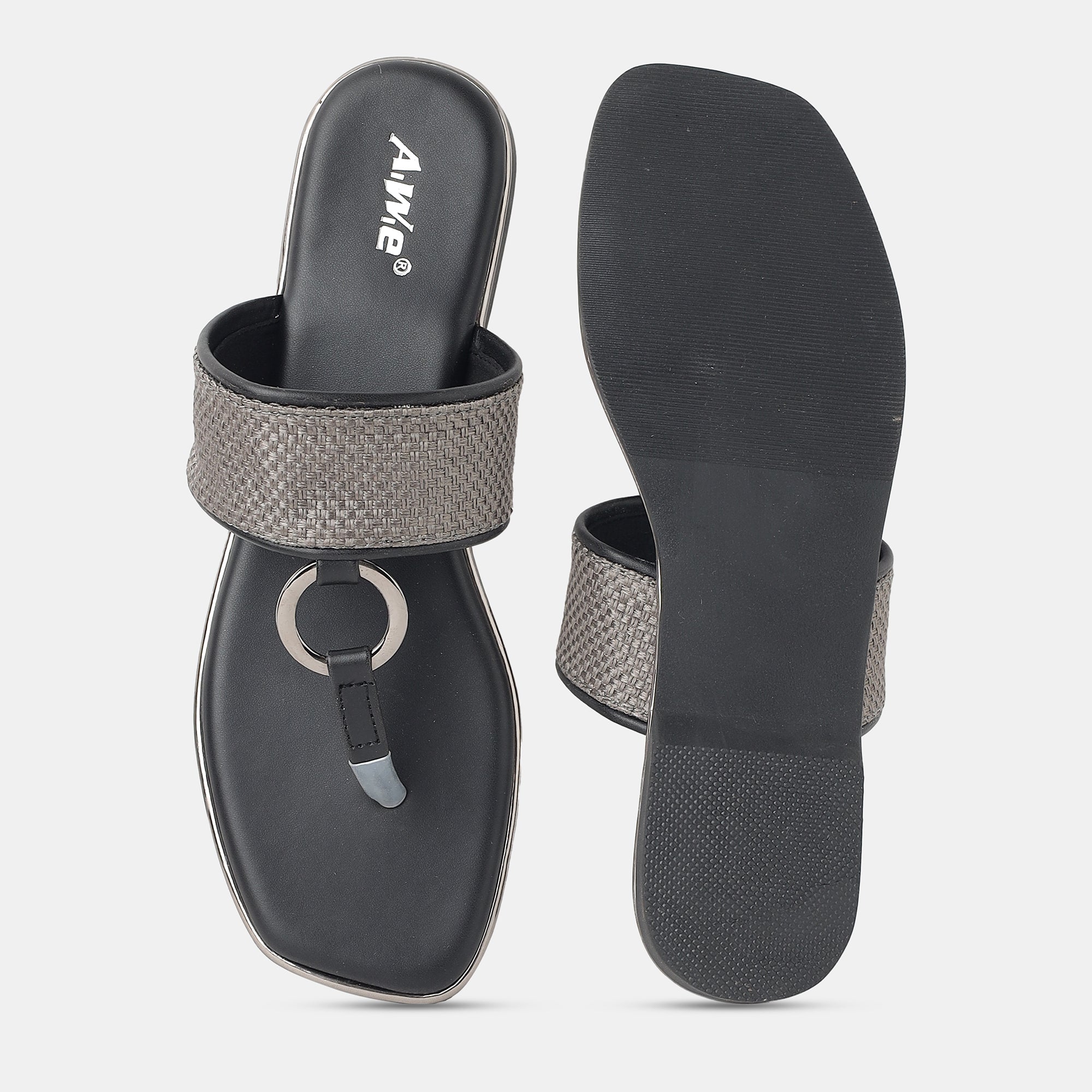 Aiwie-Womens-Stylish-Toe-Loop-Flats-with-Ring-Detail-and-Comfortable-Slip-On-Design B220364