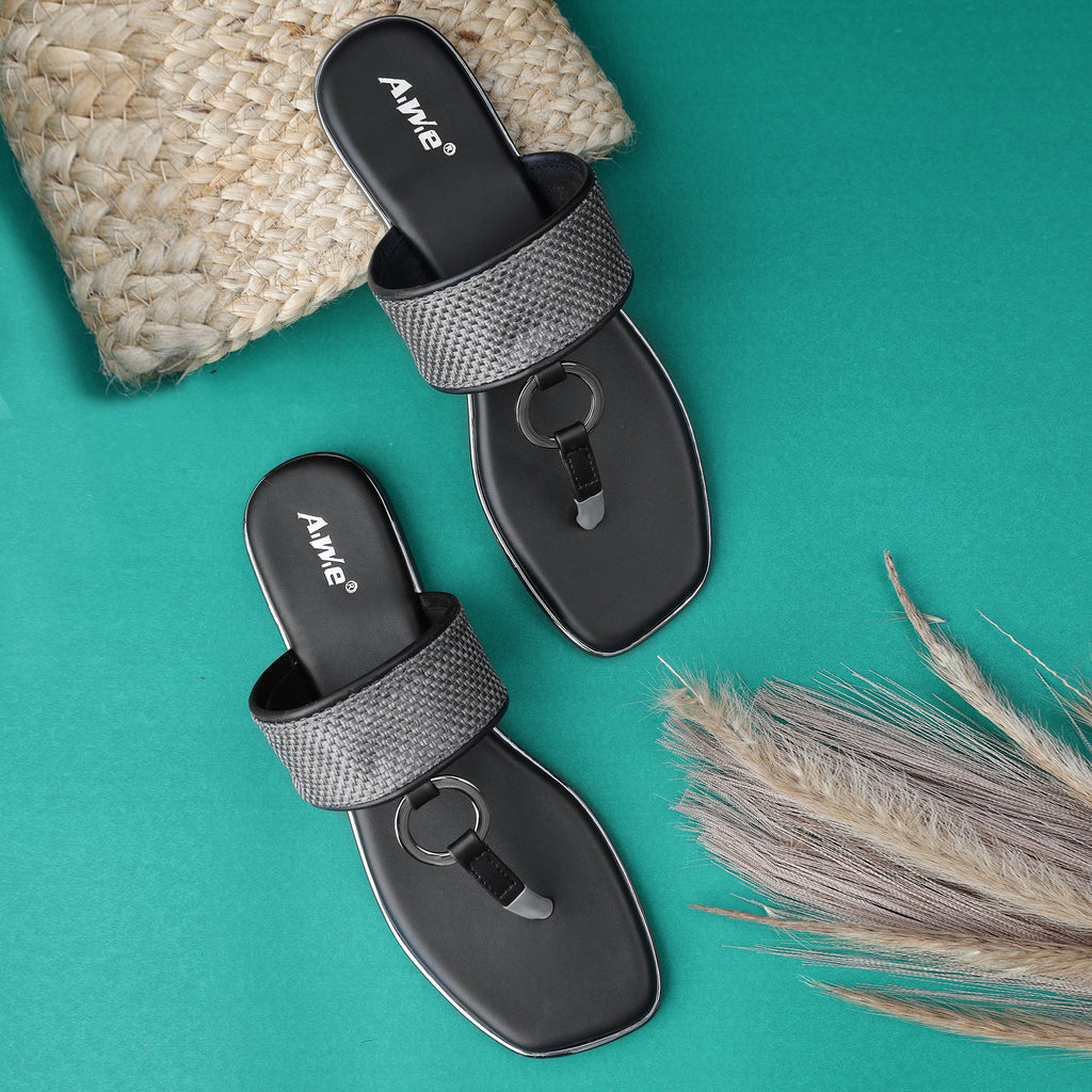 Aiwie-Womens-Stylish-Toe-Loop-Flats-with-Ring-Detail-and-Comfortable-Slip-On-Design B220364